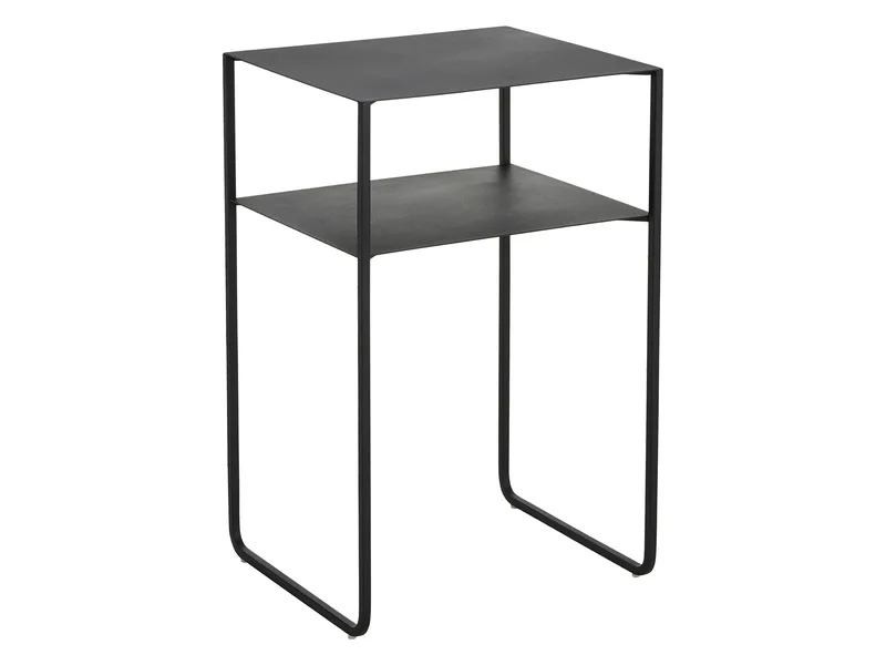 Sängbord Lyrio 30x35 cm i svart metall med två öppna hyllplan
