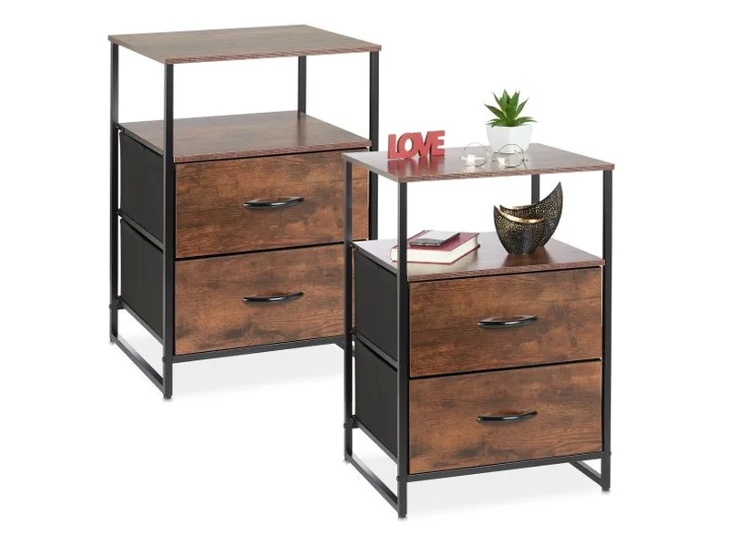 Industriellt sängbord 2-pack i svart/brun, relaxdays 10049970